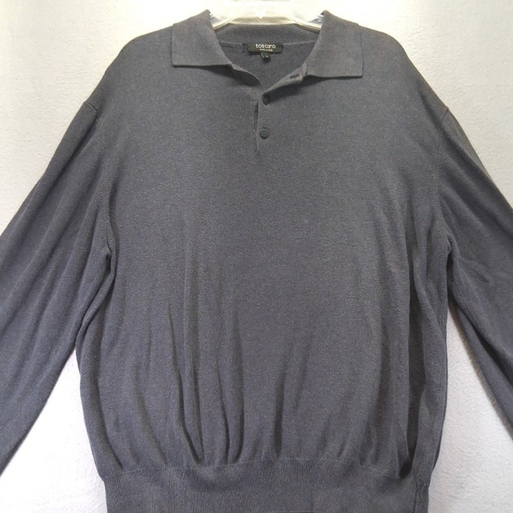 Toscano Men's Longsleeve Polo‎ Shirt Gray 3 Buttons Size L Made In Italy